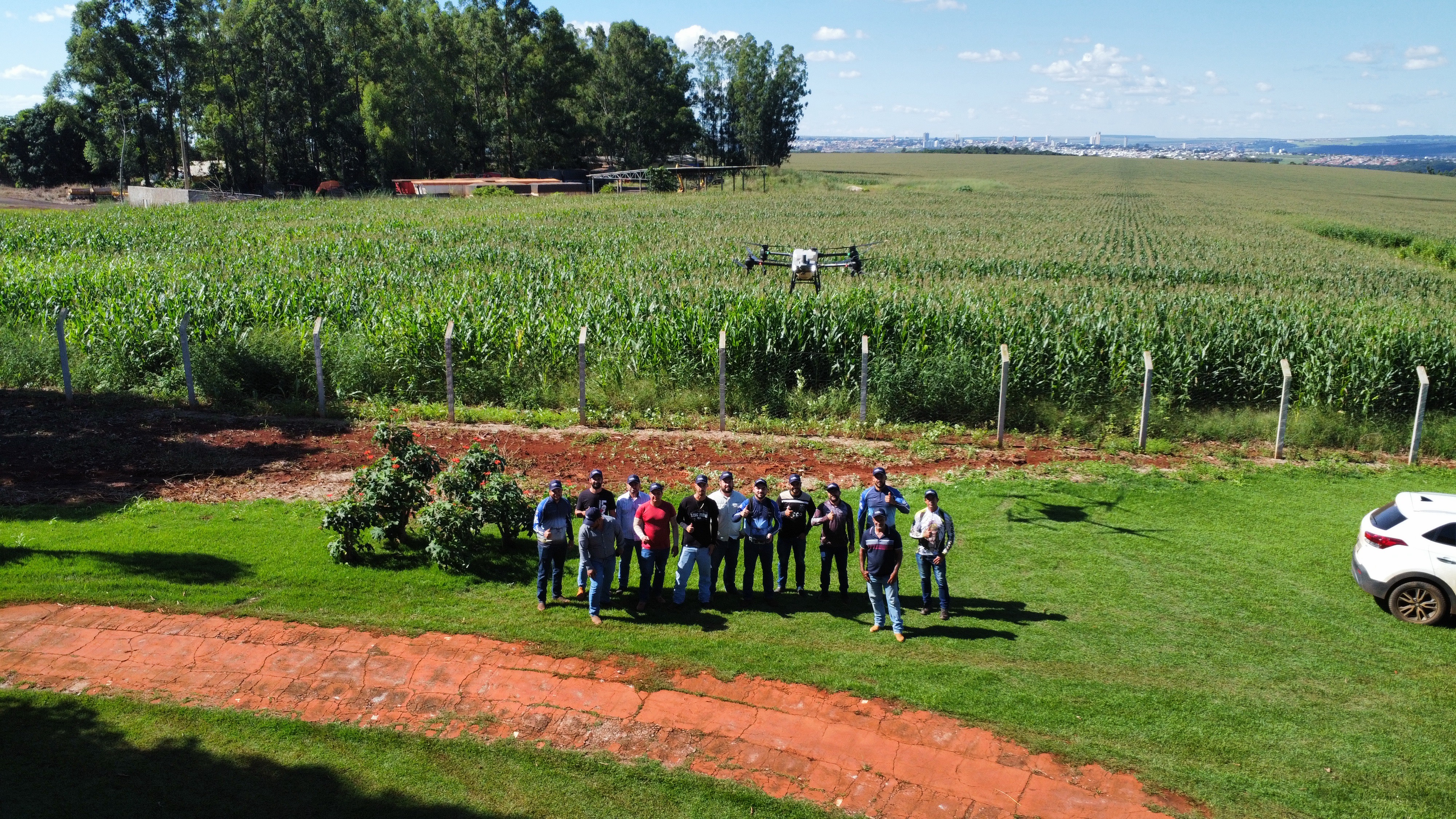 Aerial view of AgroDrone Solutions drone spraying operations